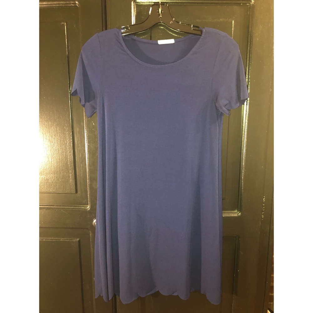 Navy blue scalloped short sleeve dress